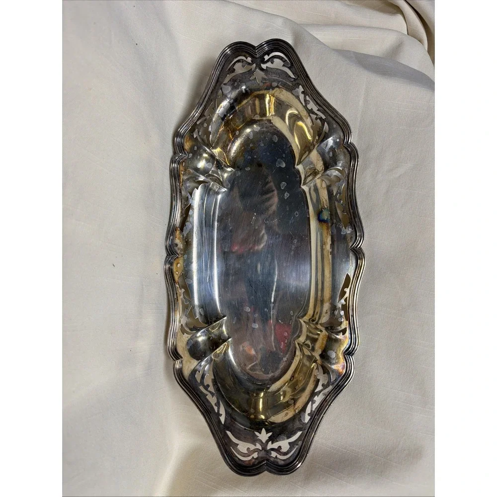 Vintage Silverplate Oval Serving Tray‎ Victorian Style sheffield reproduction